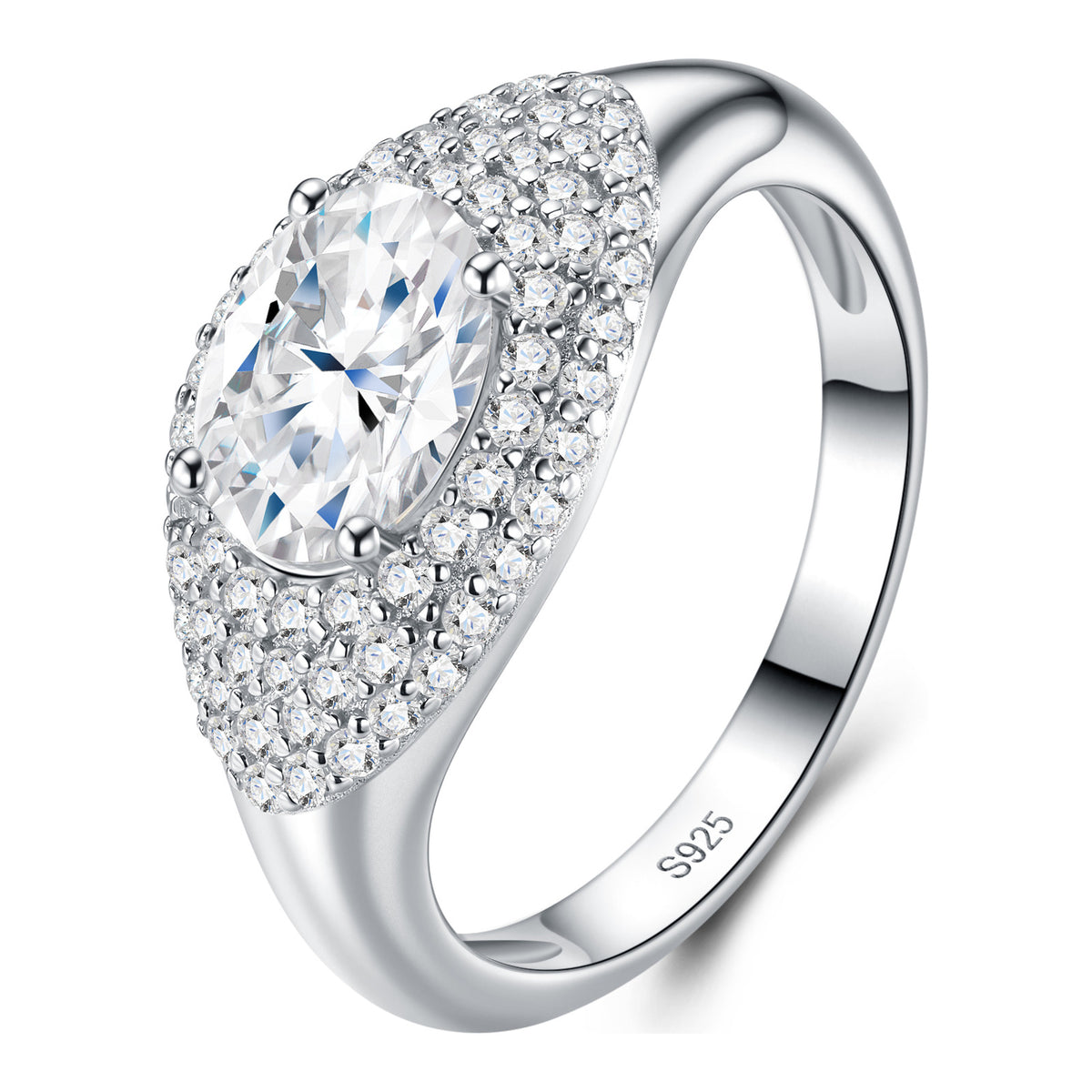 Pupilla 1.5 Carat Oval-Cut Moissanite Pavé Dome Ring in Sterling Silver