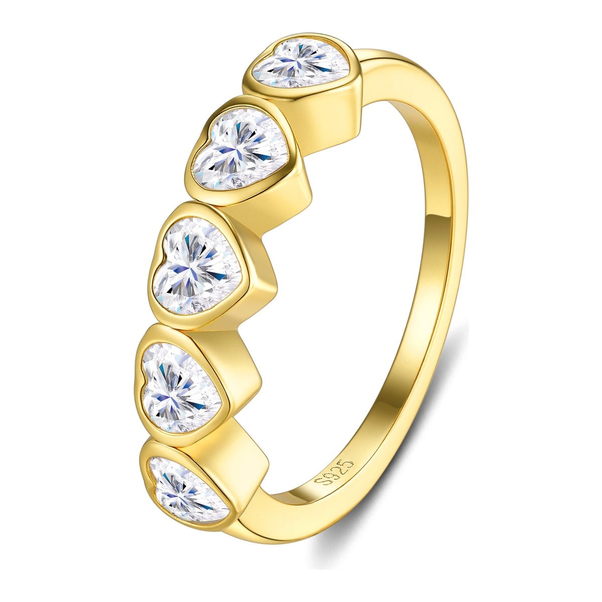 Romanza Heart Moissanite Five-Stone Ring in Gold-Tone Sterling Silver