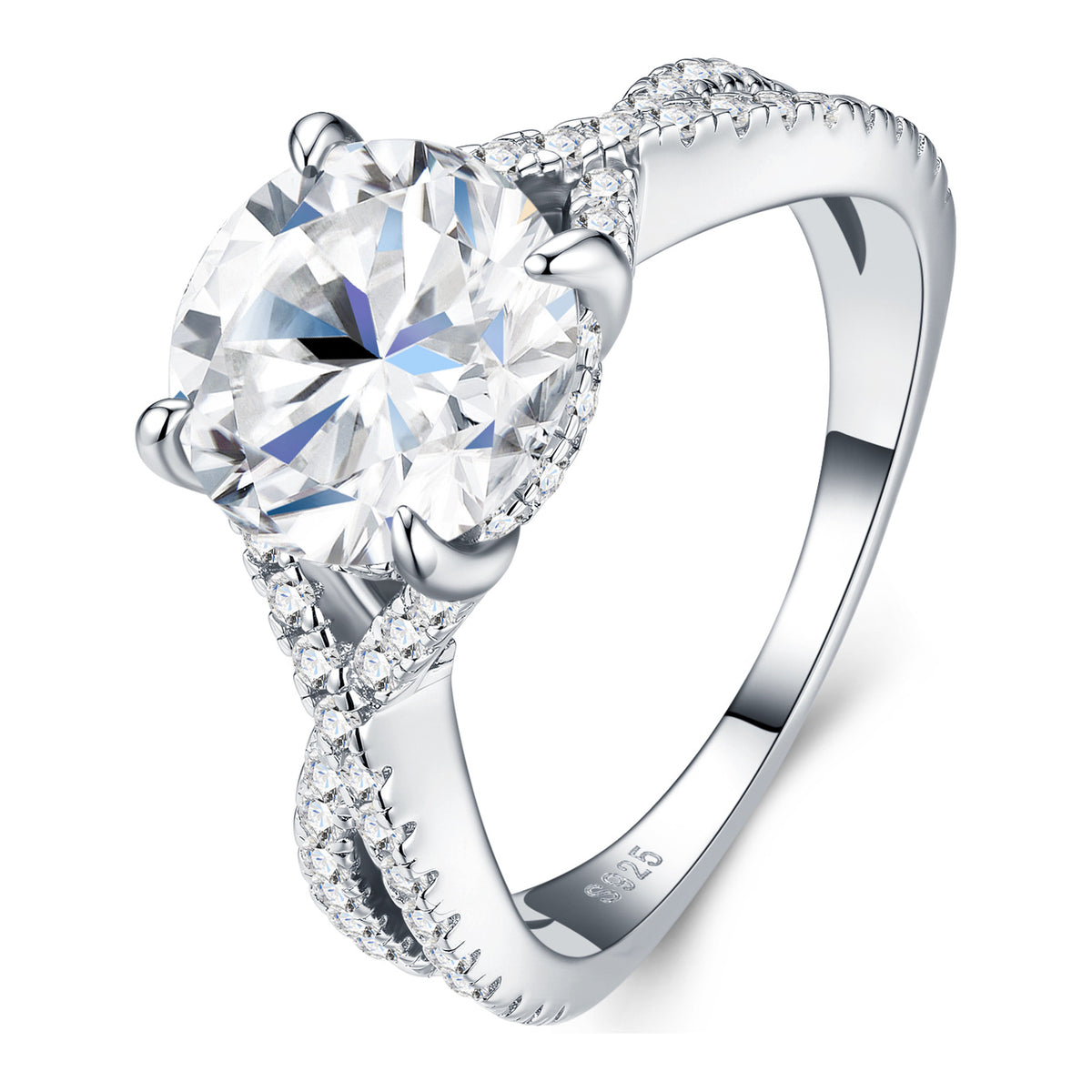 Senzafine 3 Carat Moissanite Twist Solitaire Ring in Sterling Silver