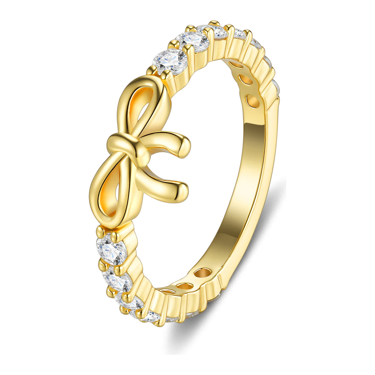Regalo Moissanite Bow Ring in Gold-Tone Sterling Silver
