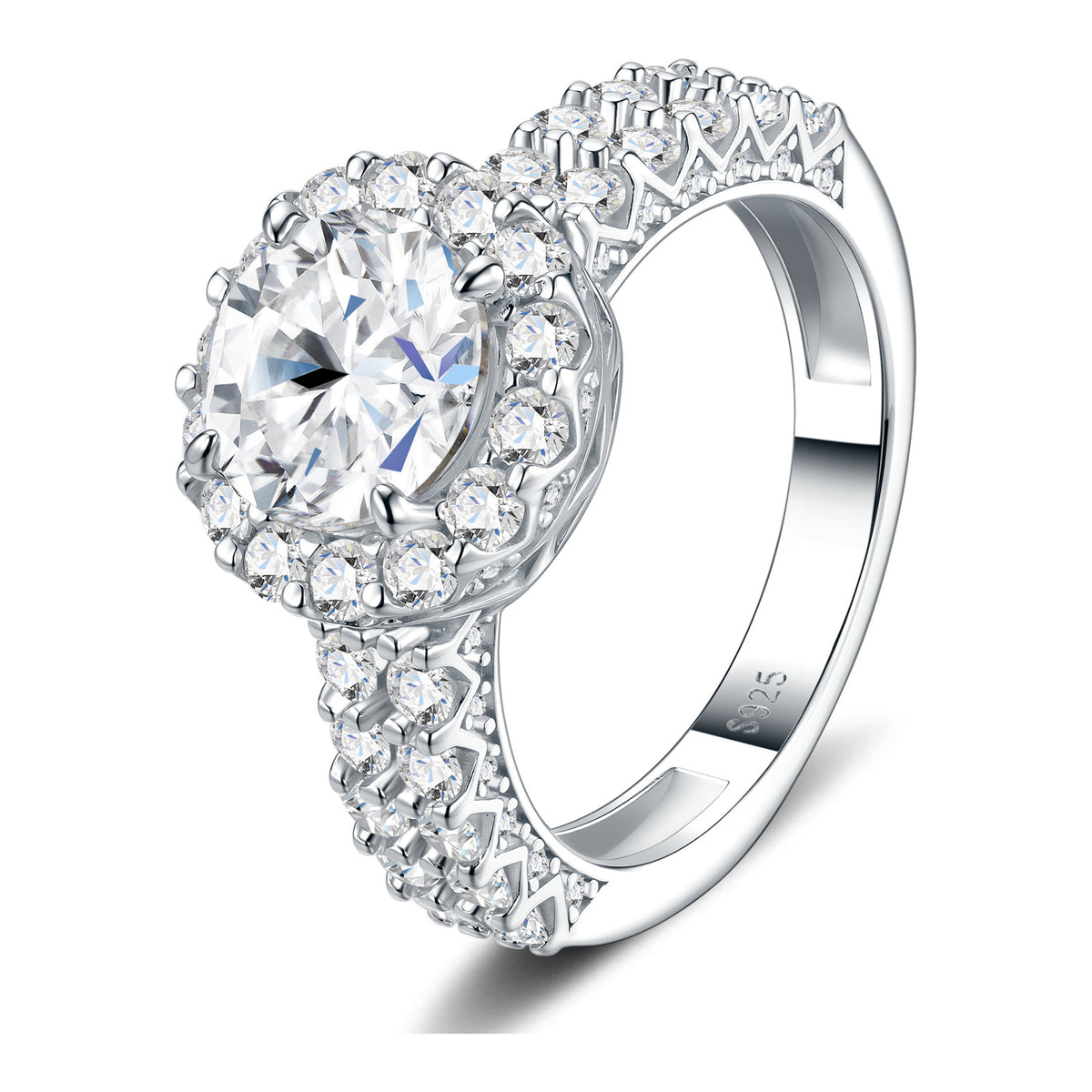Ricamo 2 Carat Moissanite Halo Ring in Sterling Silver
