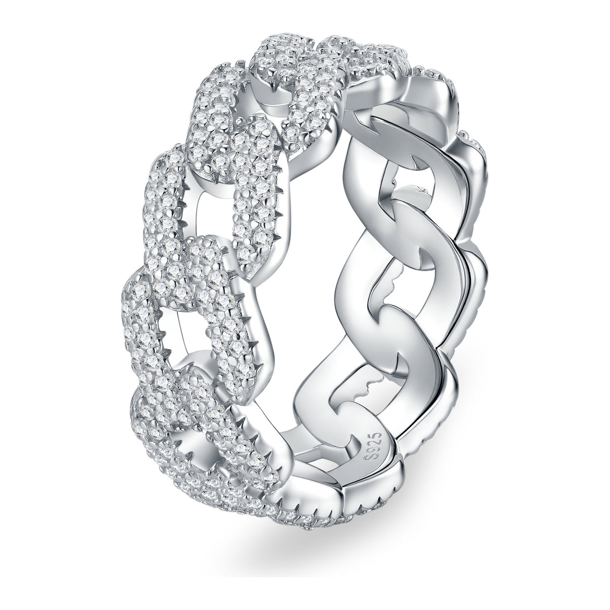 Sartia Moissanite Pavé Cuban Link Ring in Sterling Silver