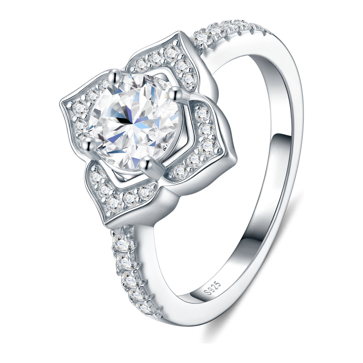 Vezzosa 1 Carat Moissanite Halo Engagement Ring in Sterling Silver
