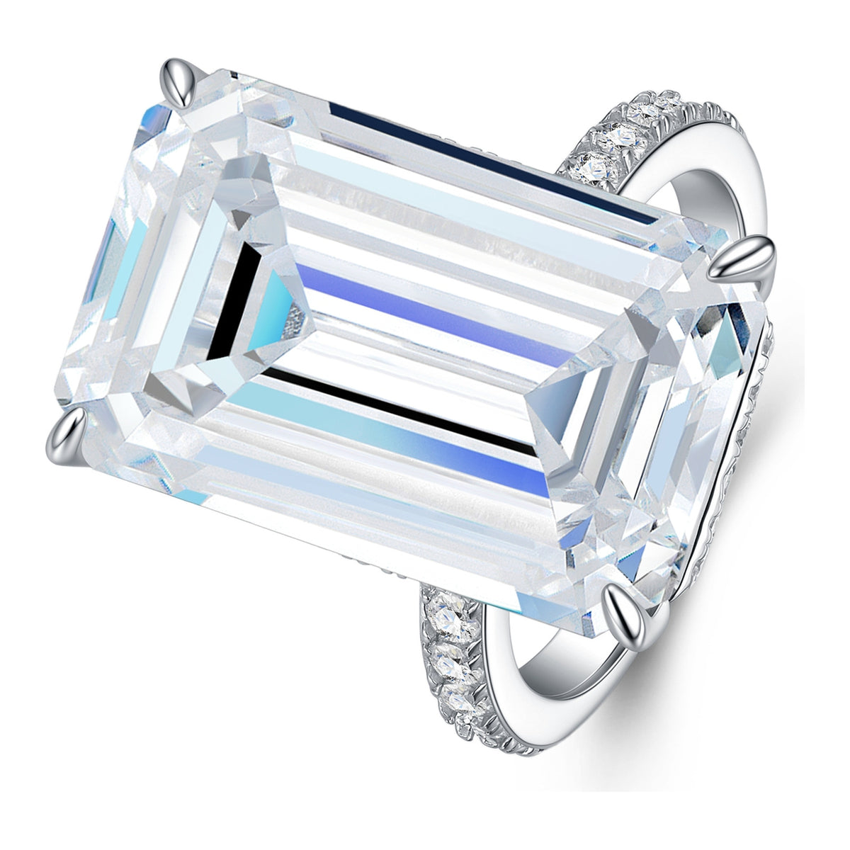 Vetrata Emerald-Cut Moissanite Solitaire Ring in Sterling Silver