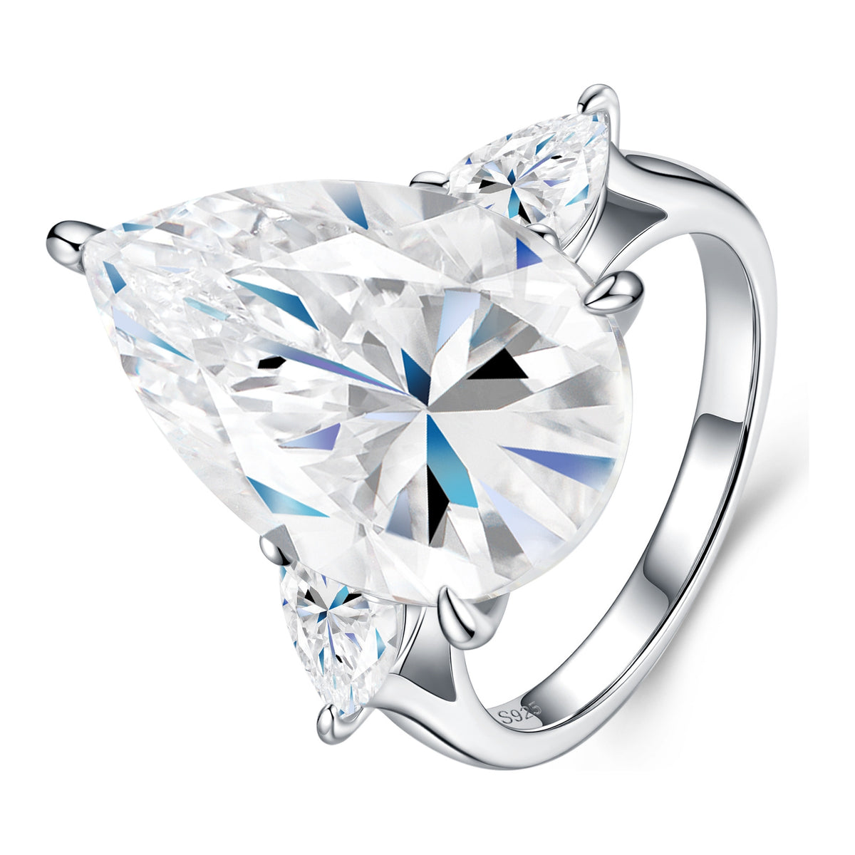 Tregocce Pear-Cut Moissanite Three-Stone Ring in Sterling Silver