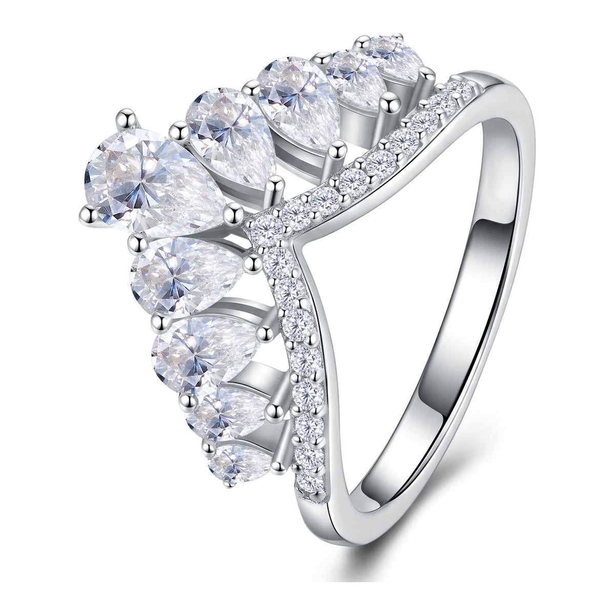 Zampillo Pear-Cut Moissanite Tiara Ring in Sterling Silver