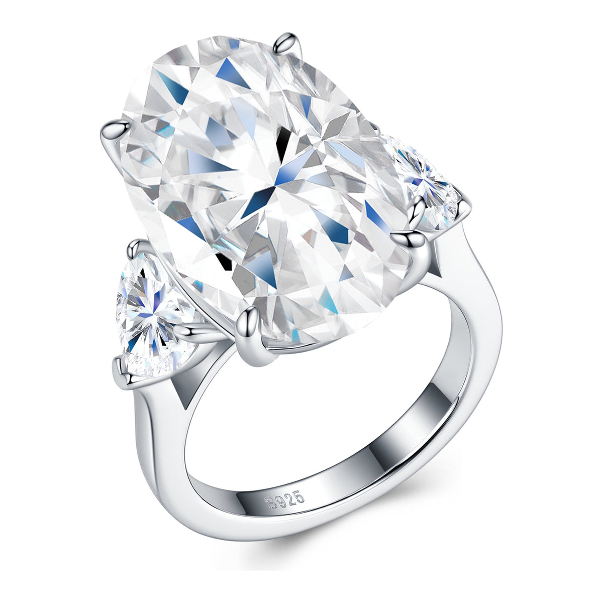 Tramonto Oval-Cut Moissanite Three-Stone Ring in Sterling Silver