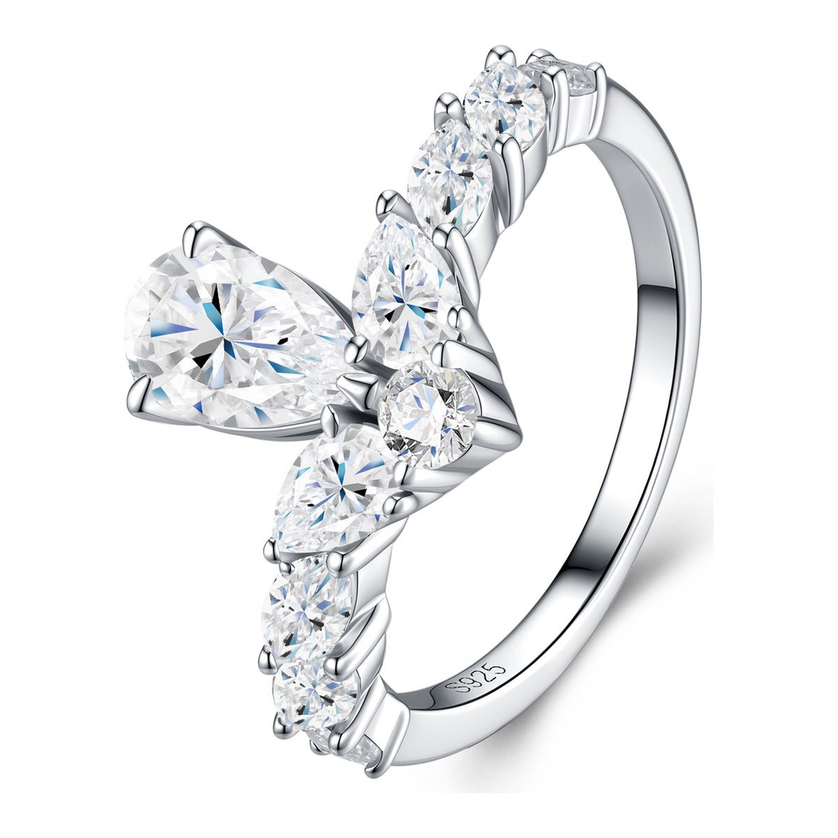 Zefiro 1 Carat Pear-Cut Moissanite Chevron Ring in Sterling Silver