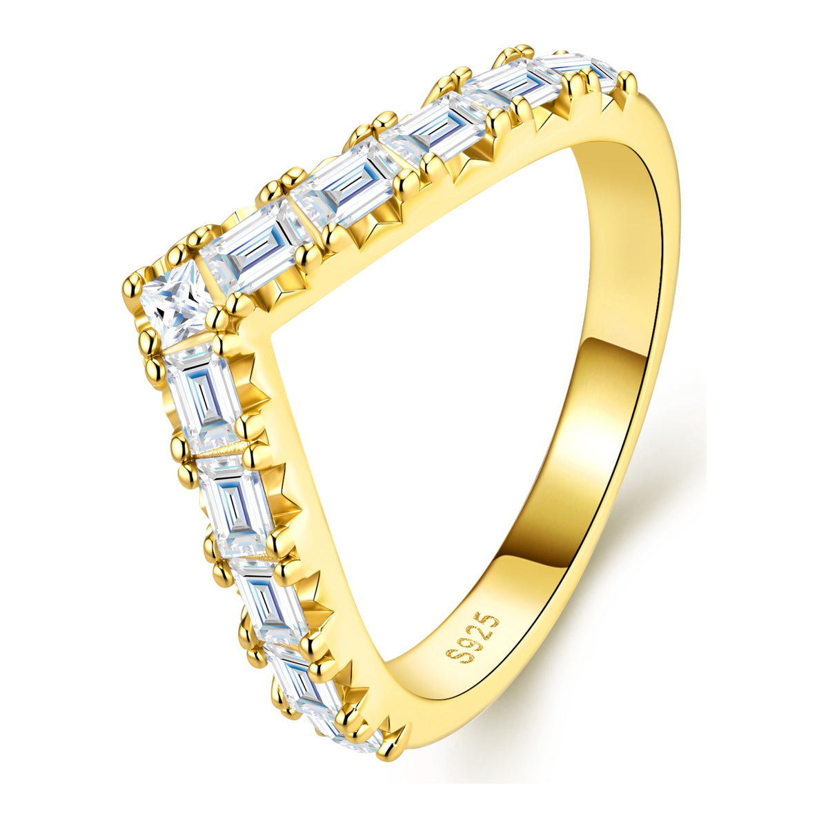 Volo Baguette Moissanite Chevron Ring in Gold-Tone Sterling Silver