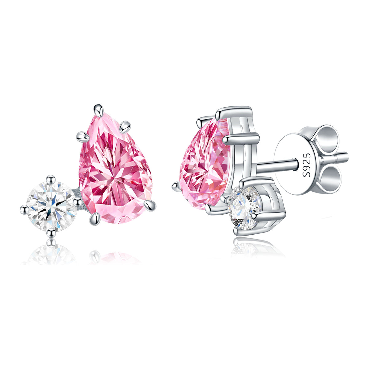 Cipria Pink Pear-Cut Moissanite Stud Earrings in Sterling Silver