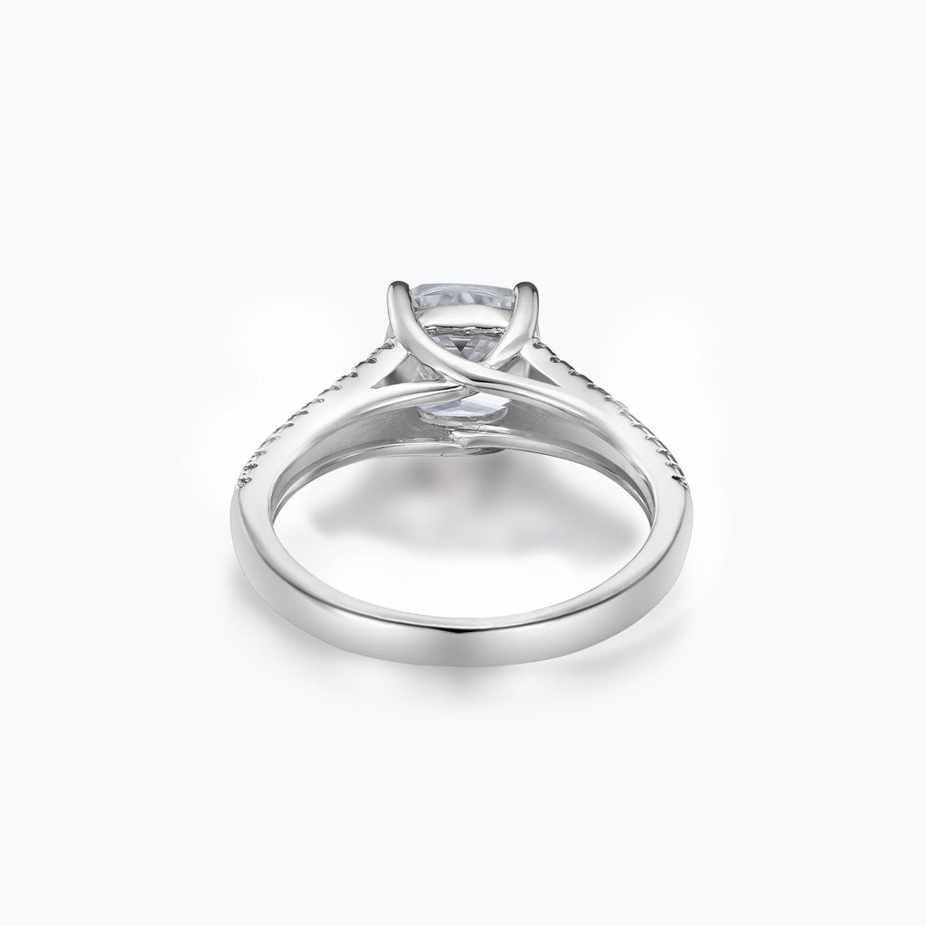 Chiara cushion-cut moissanite split-shank ring, back view