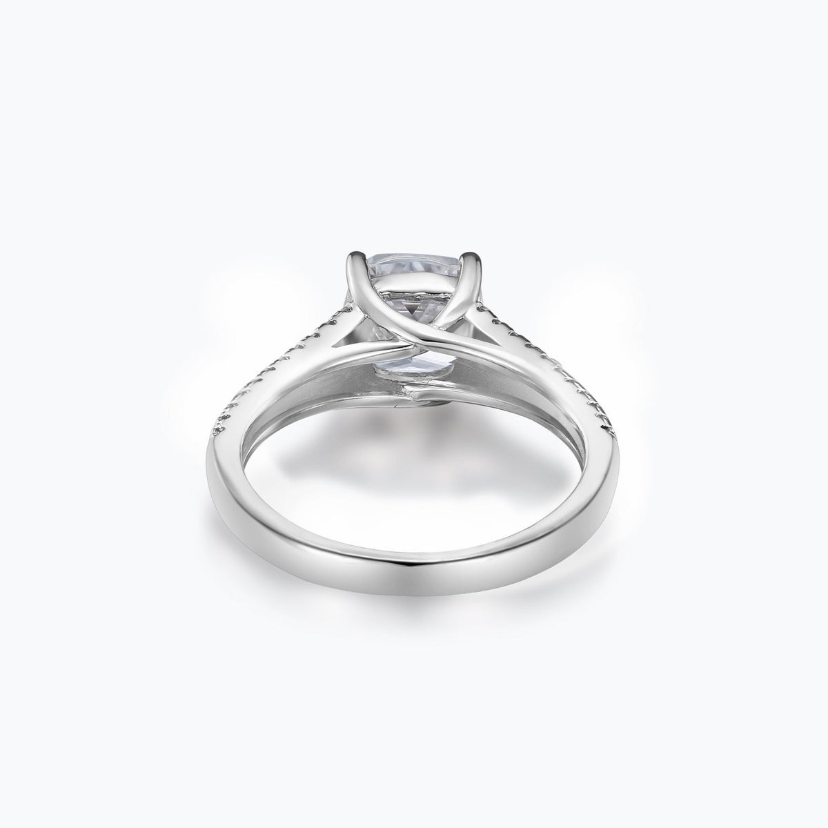 Chiara cushion-cut moissanite split-shank ring, back view