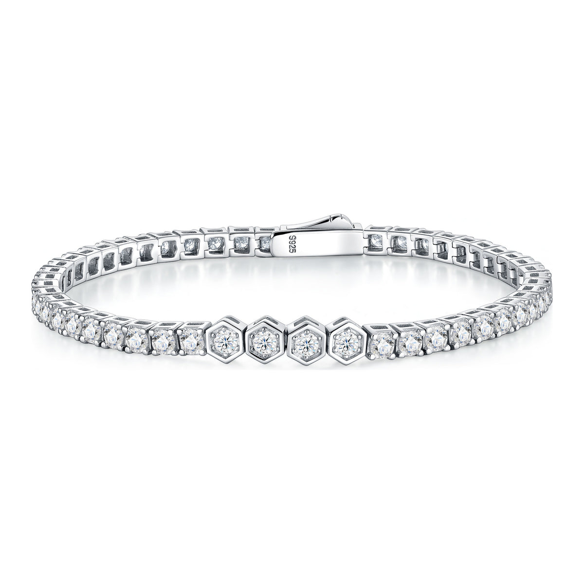 Alveare Moissanite Hexagon Tennis Bracelet in Sterling Silver