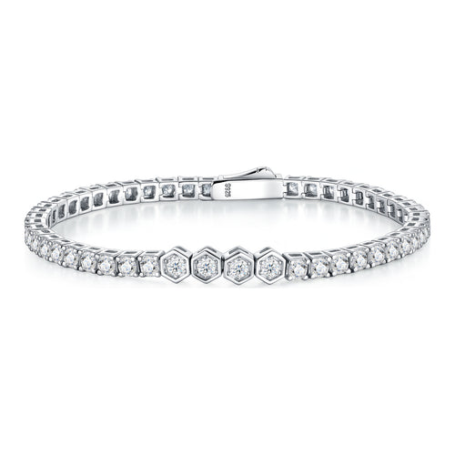 Alveare Moissanite Hexagon Tennis Bracelet in Sterling Silver