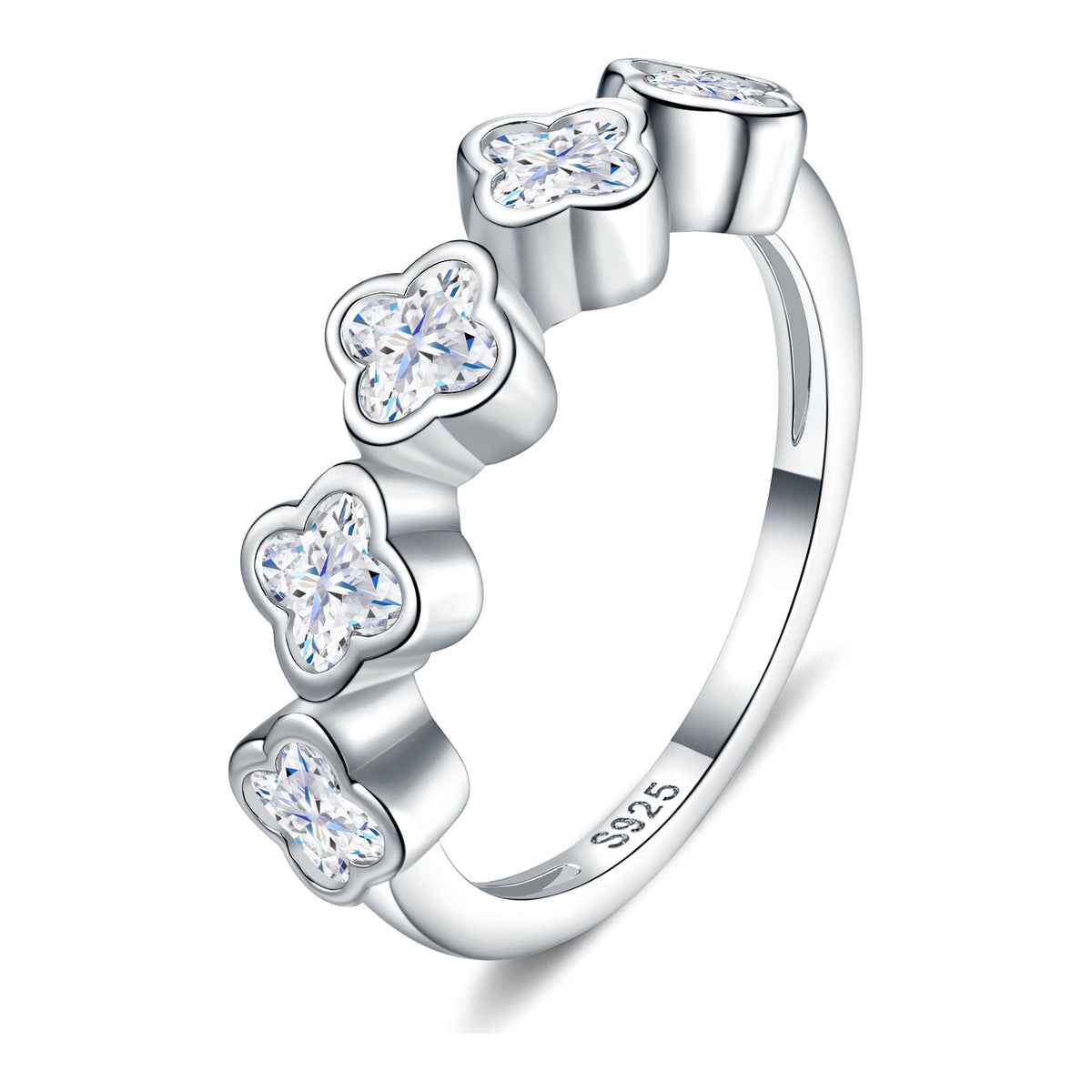 Serto Clover-Cut Moissanite Five-Stone Ring in Sterling Silver
