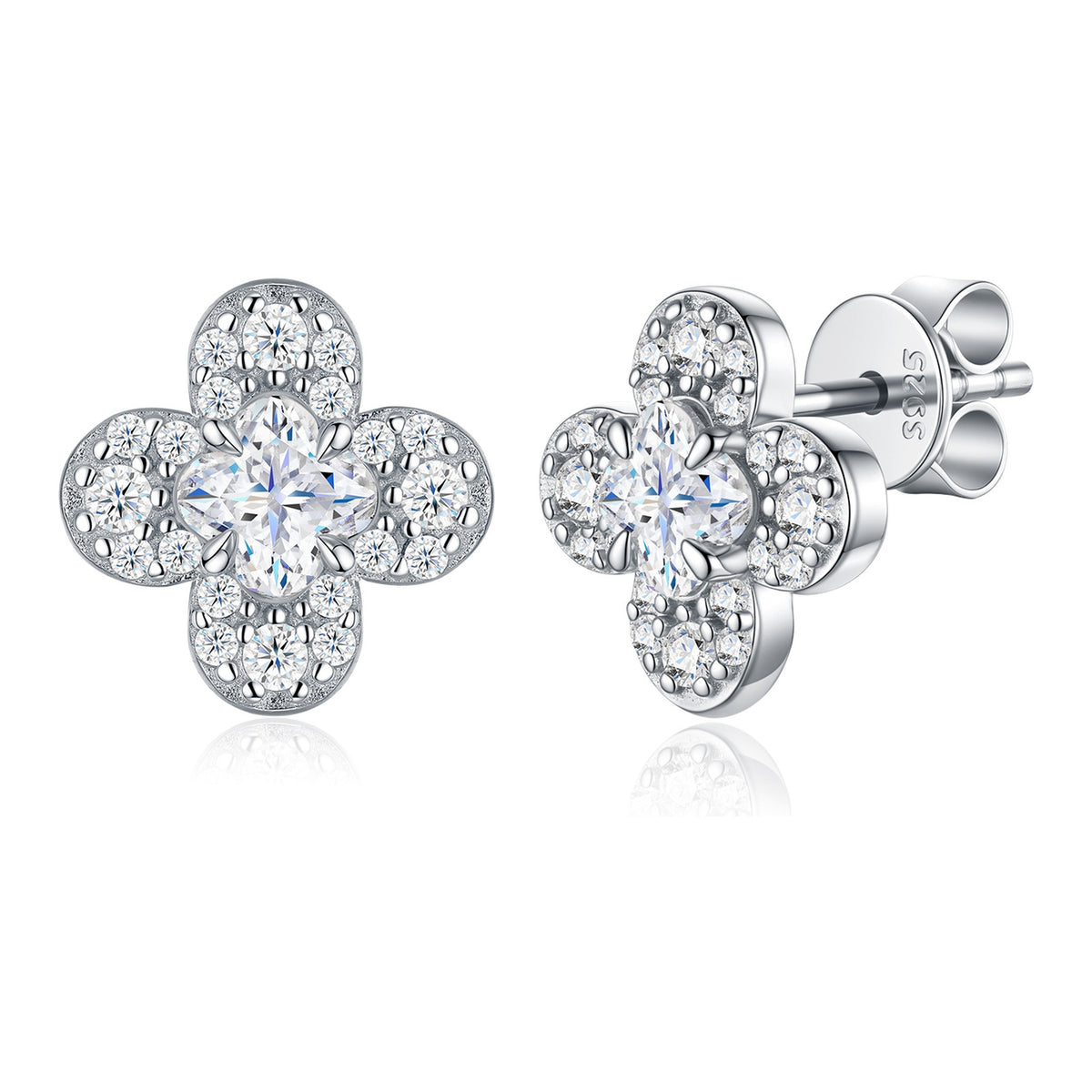 Prospera Clover-Cut Moissanite Clover Stud Earrings in Sterling Silver