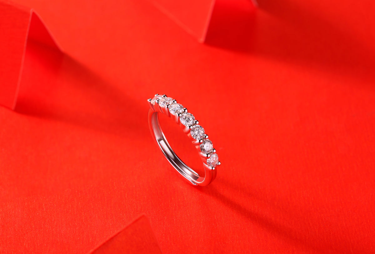 Wholeness half-eternity ring sterling silver synthetic moissanite seven stones