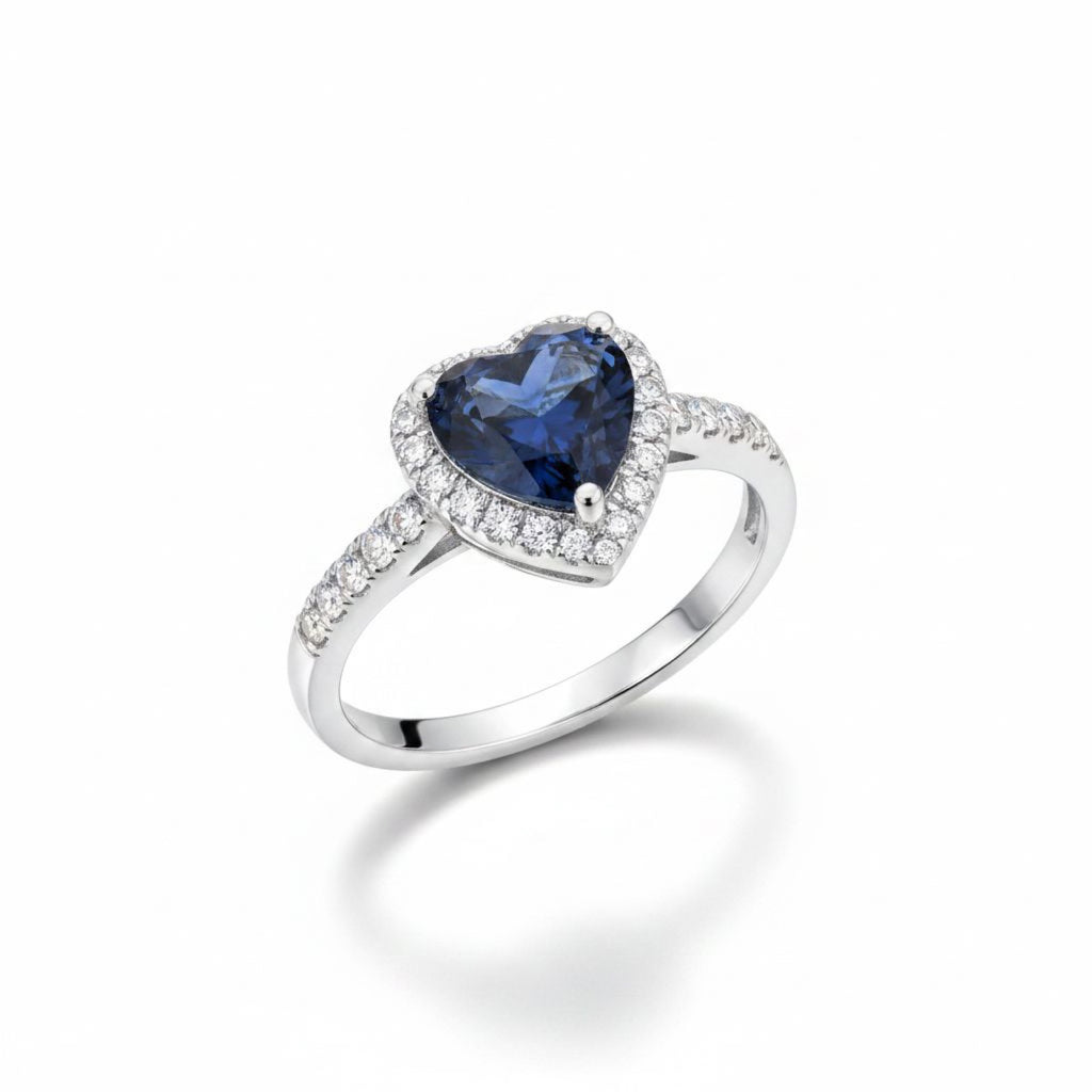 Midnight 2 Carat Blue Heart Moissanite Halo Ring in Sterling Silver