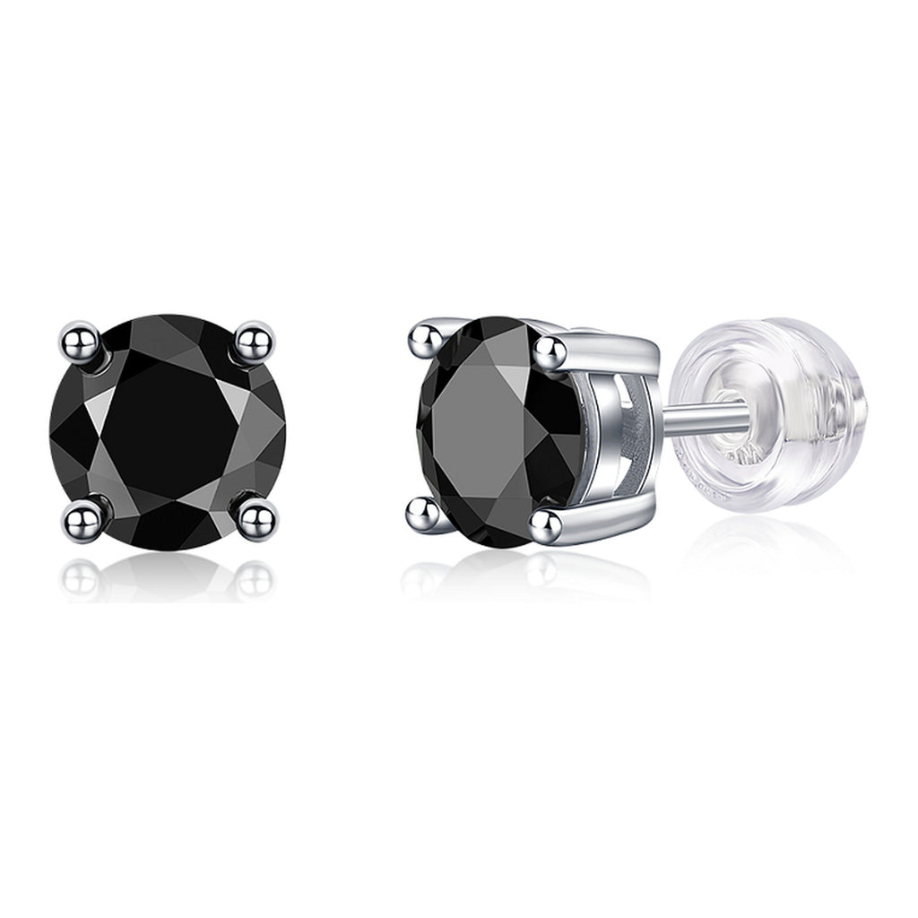 Pure Black Moissanite Stud Earrings in Sterling Silver