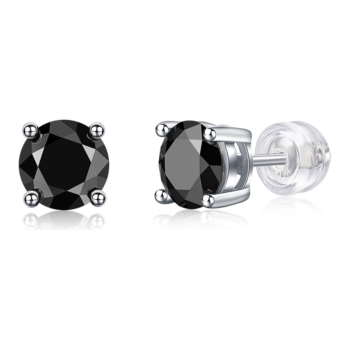 Pure Black Moissanite Stud Earrings in Sterling Silver