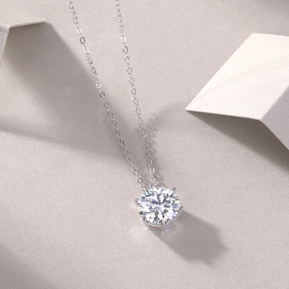 Afternoon solitaire pendant necklace sterling silver synthetic moissanite