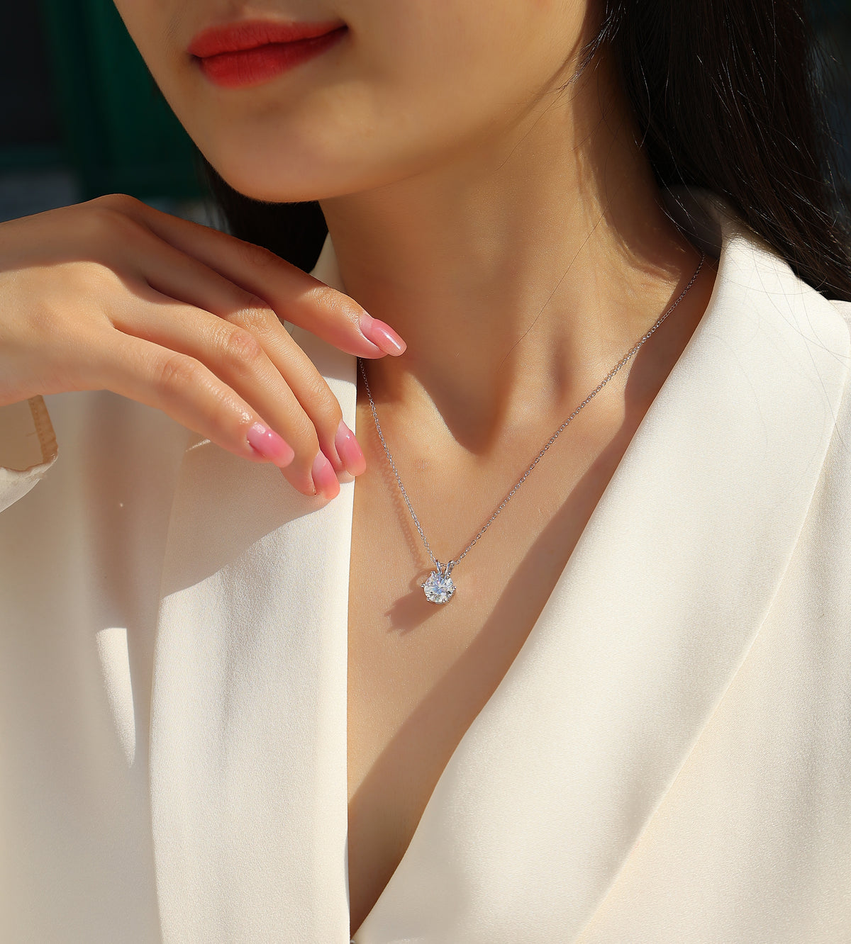 Romantic Token solitaire pendant necklace 2ct sterling silver synthetic moissanite