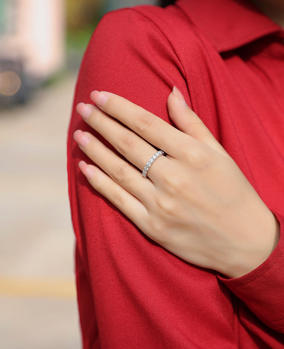 Shimmer ring sterling silver synthetic moissanite
