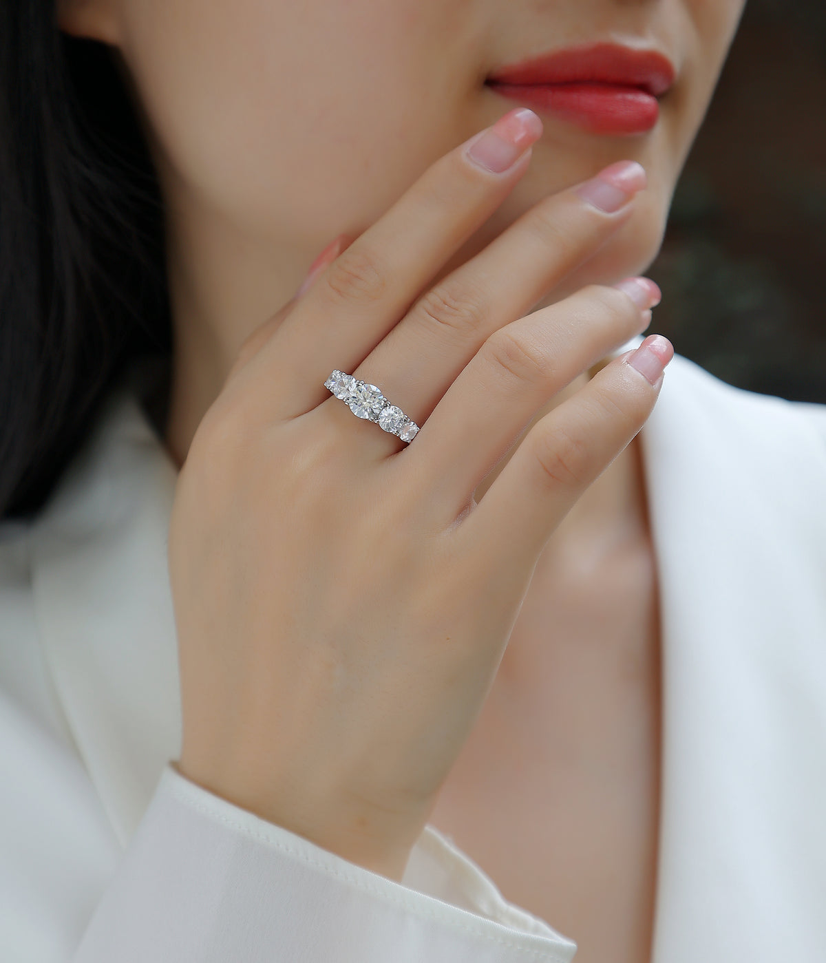 Devotion ring sterling silver synthetic moissanite