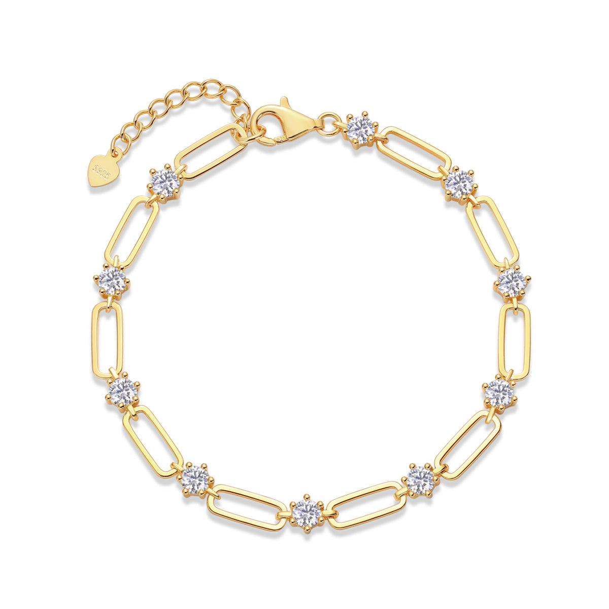Graffetta Moissanite Chain Bracelet in Gold-Tone Sterling Silver