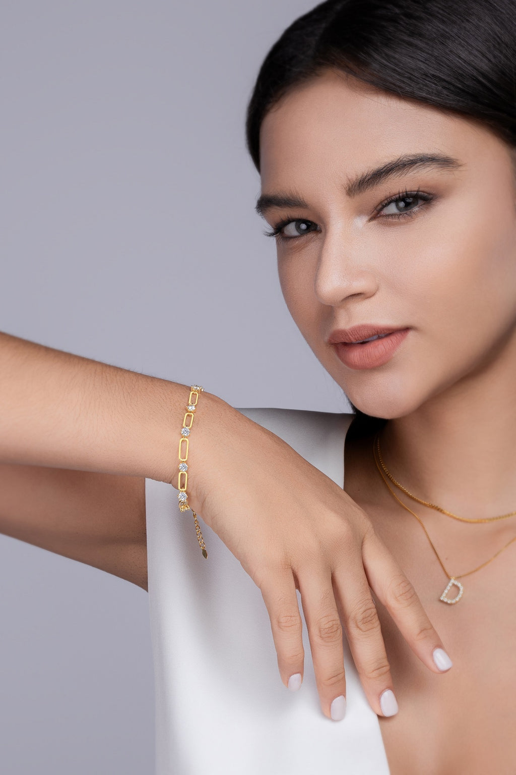 Graffetta Moissanite Chain Bracelet in Gold-Tone Sterling Silver