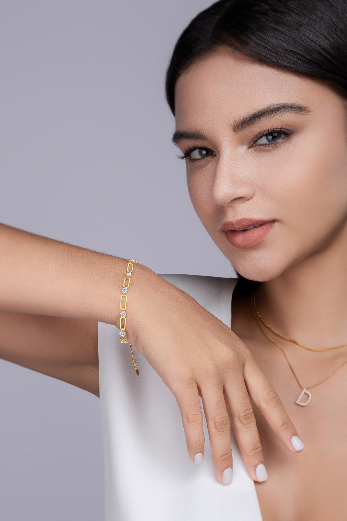 Graffetta Moissanite Chain Bracelet in Gold-Tone Sterling Silver