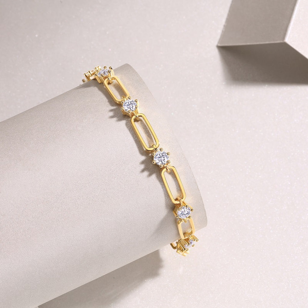 Graffetta Moissanite Chain Bracelet in Gold-Tone Sterling Silver