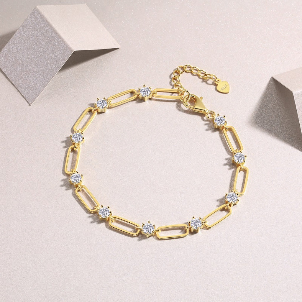 Graffetta Moissanite Chain Bracelet in Gold-Tone Sterling Silver