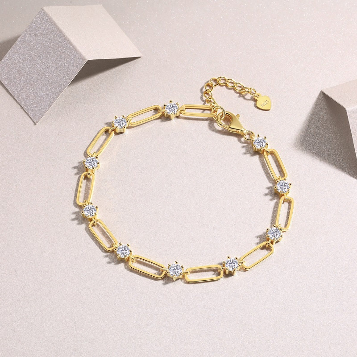 Graffetta Moissanite Chain Bracelet in Gold-Tone Sterling Silver
