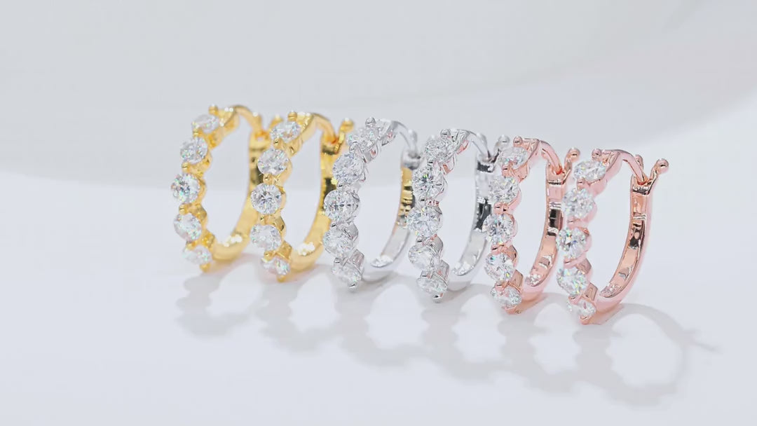 Crisscross Moissanite Huggie Hoop Earrings in Sterling Silver — video
