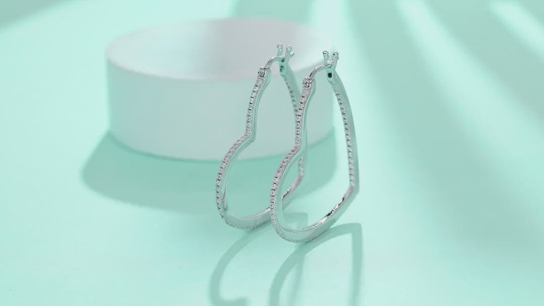 Fondant Moissanite Heart Hoop Earrings in Sterling Silver — video