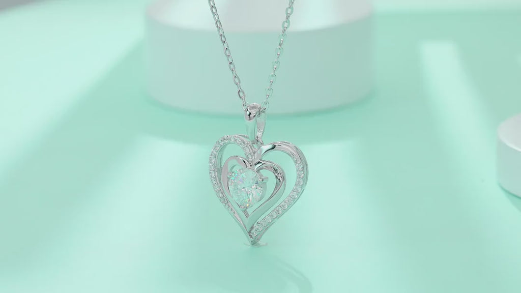 Soulmate 1 Carat Moissanite Heart Pendant Necklace in Sterling Silver — video