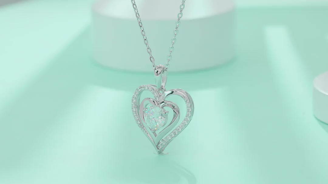 Soulmate 1 Carat Moissanite Heart Pendant Necklace in Sterling Silver — video