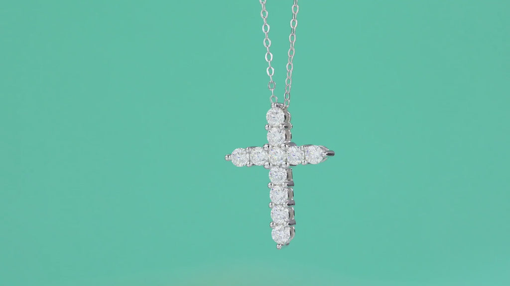 Faith Moissanite Cross Necklace in Sterling Silver — video