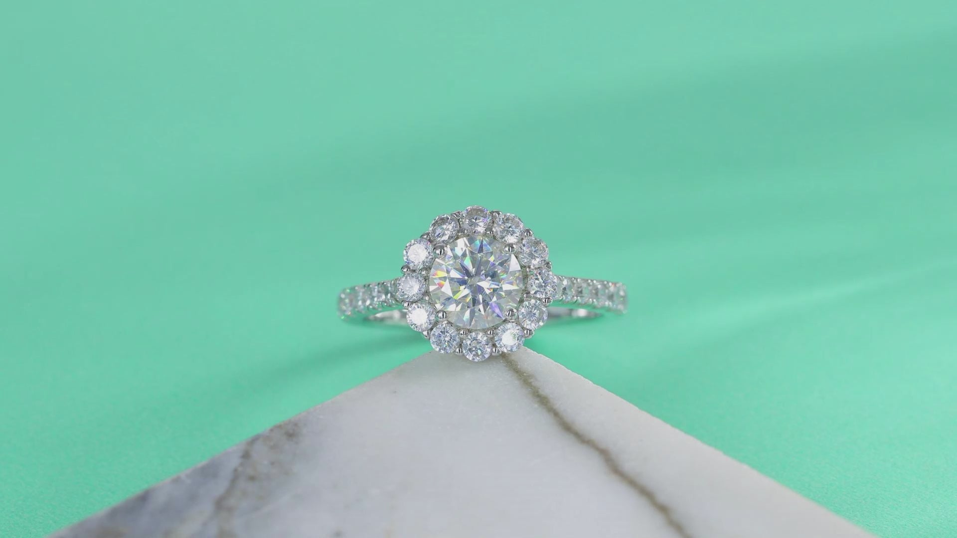 True Love 1 Carat Moissanite Halo Ring in Sterling Silver — video