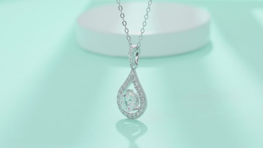 Rhapsody 1 Carat Moissanite Teardrop Pendant Necklace in Sterling Silver — video