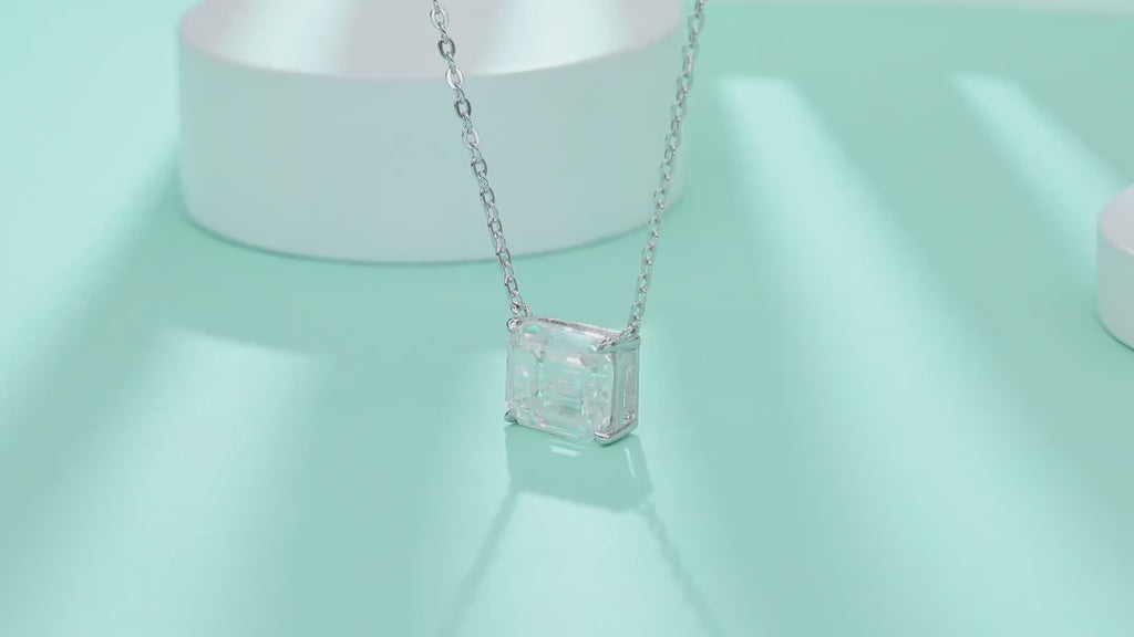 Mirror Moissanite Emerald-Cut Pendant Necklace in Sterling Silver — video