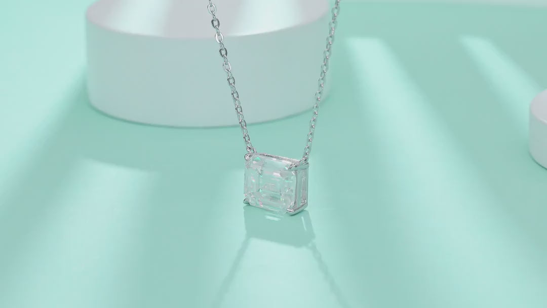 Mirror Moissanite Emerald-Cut Pendant Necklace in Sterling Silver — video
