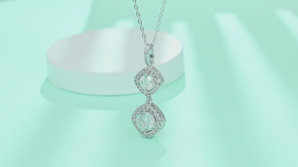Wonderland 1 Carat Moissanite Halo Drop Pendant Necklace in Sterling Silver — video