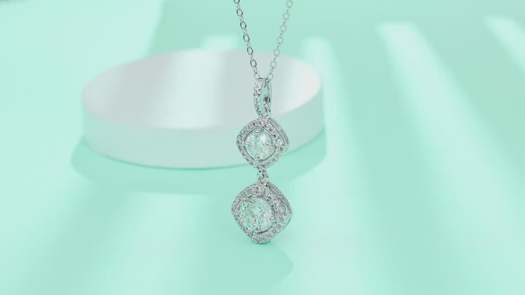 Wonderland 1 Carat Moissanite Halo Drop Pendant Necklace in Sterling Silver — video