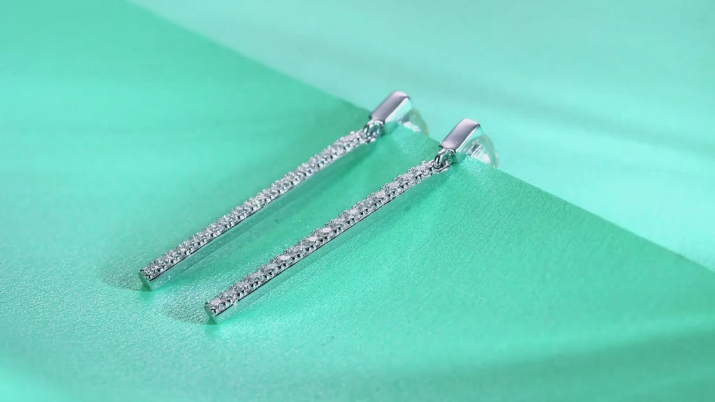 Baton Moissanite Bar Drop Earrings in Sterling Silver — video
