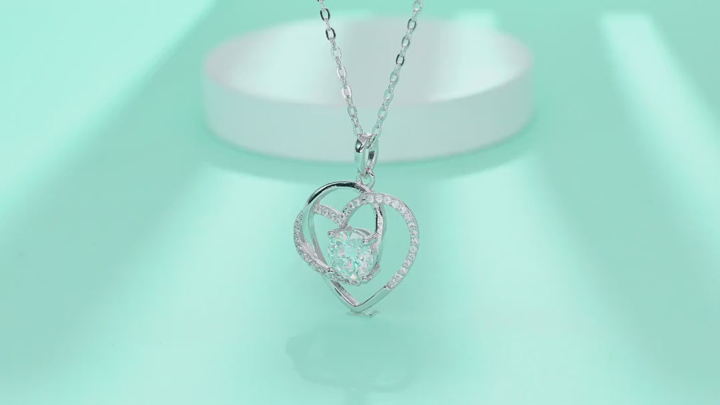 Devotion 1 Carat Moissanite Heart Pendant Necklace in Sterling Silver — video