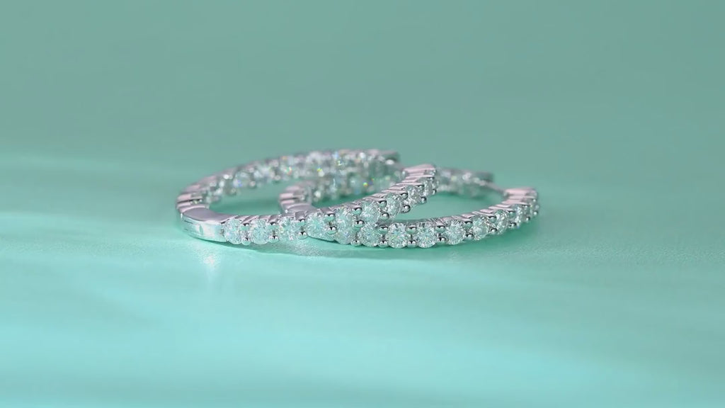 Ligne Moissanite Baguette Hoop Earrings in Sterling Silver — video
