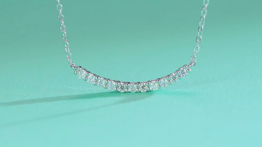 Ease Moissanite Curved Bar Necklace in Sterling Silver — video