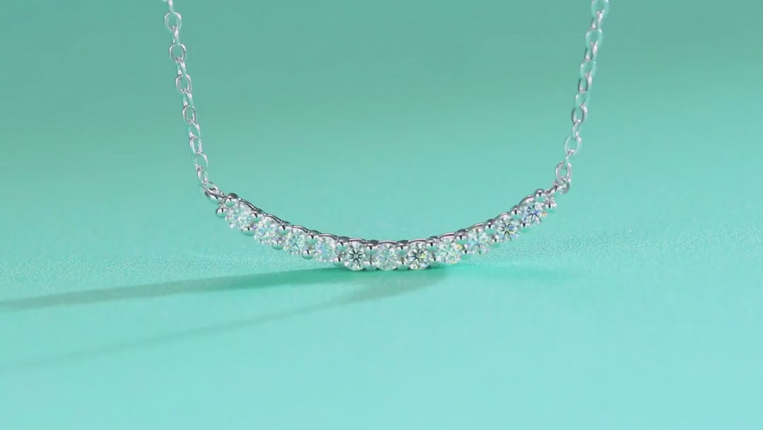 Ease Moissanite Curved Bar Necklace in Sterling Silver — video